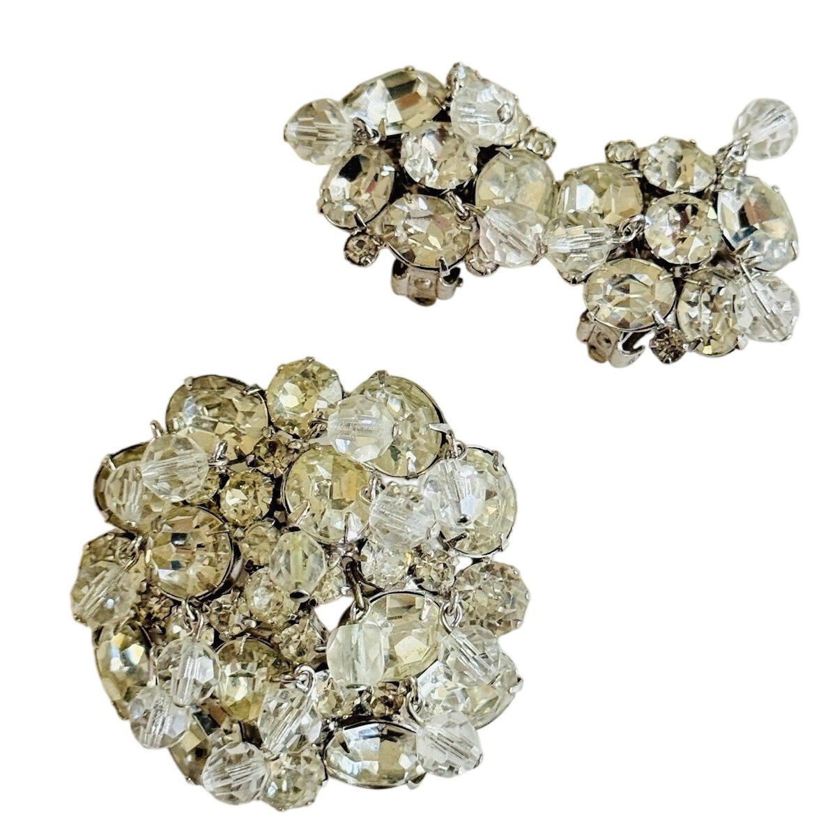 Vtg Kramer Signed Pin Brooch Clip Earrings Matching Set Crystal Rhinestone Rare